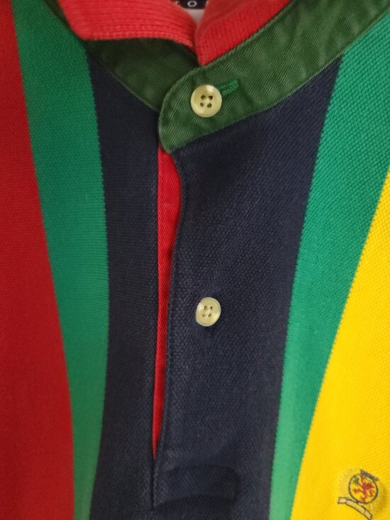 Vtg Tommy Hilfiger Polo Shirt Men's Large Navy Blue Green Yellow Red Distressed - Picture 4 of 13
